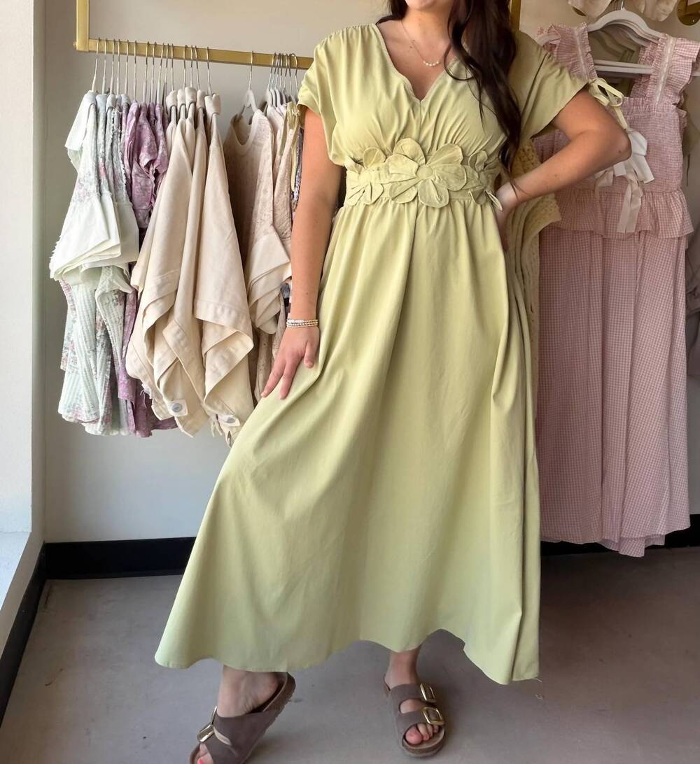 NEW GIGIO women's floral appliqué maxi dress in pistachio